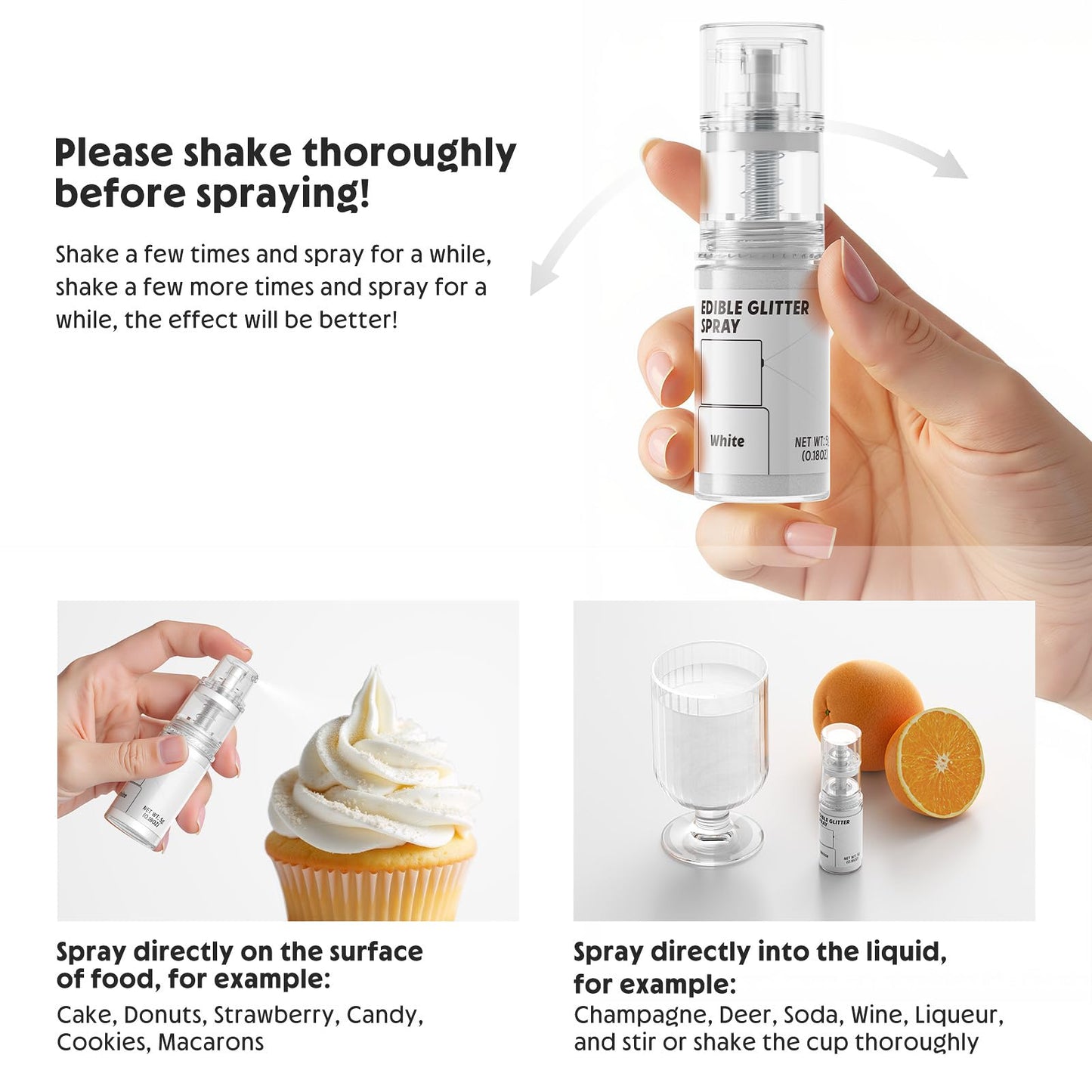 Edible Glitter Spray,Food Grade 5G Edible Glitter For Cake Decorating Desserts, Beverages, Cupcakes, Cake Pops And Cookies - Whi