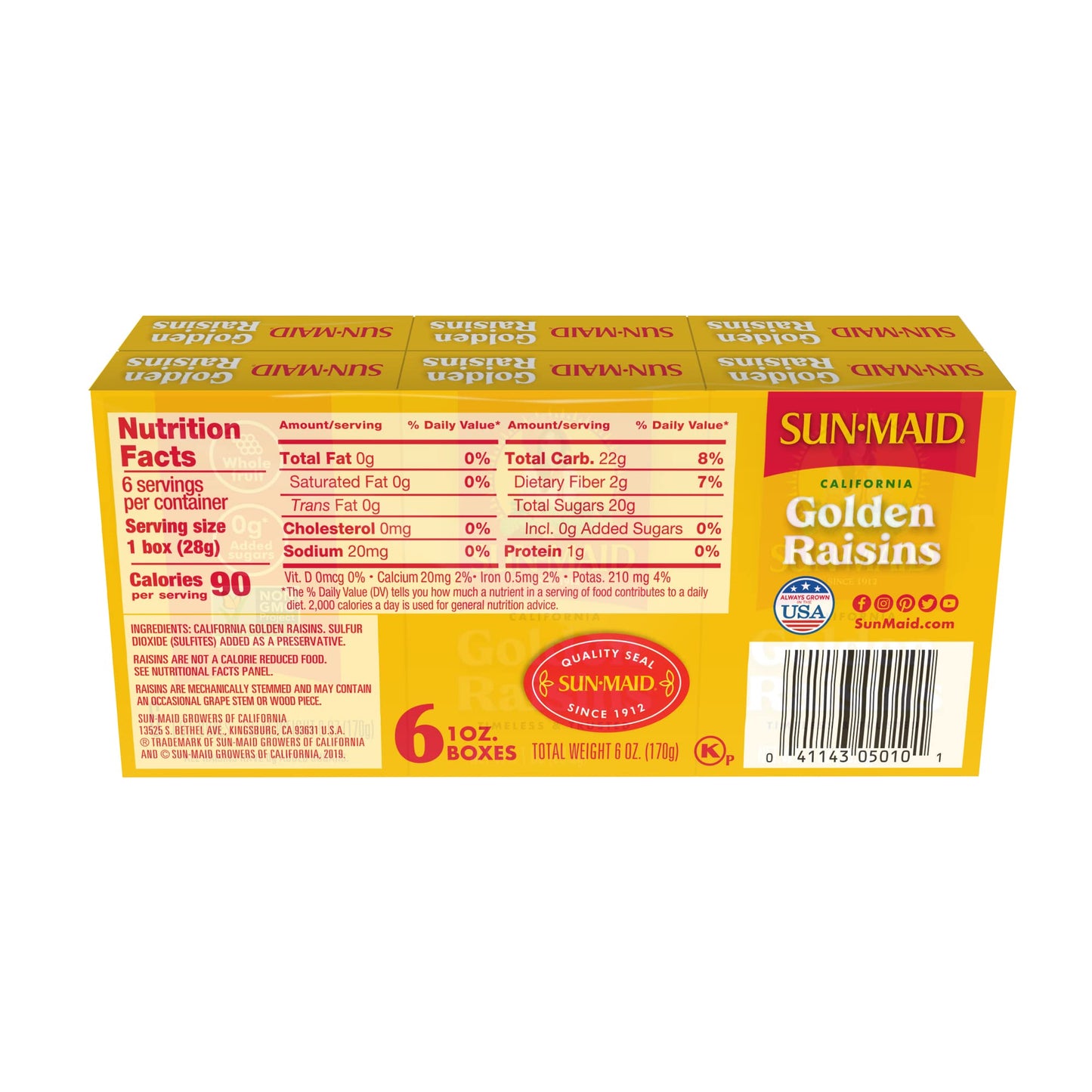 Sun-Maid California Golden Raisins - (72 Pack) 1 oz Snack-Size Box - Dried Fruit Snack for Lunches, Snacks, and Natural Sweetene