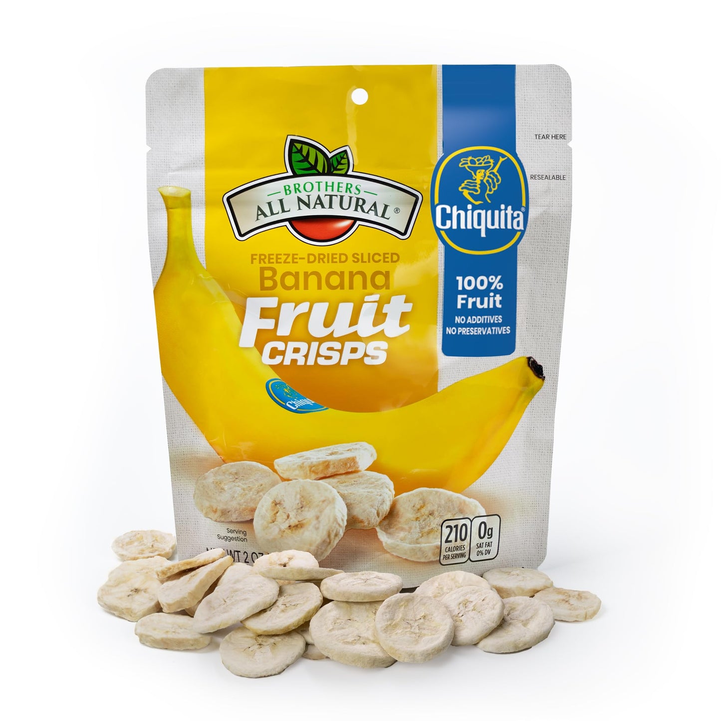Brothers All Natural Freeze Dried Fruit Crisps  Chiquita Banana  2 Oz (Pack Of 8)  Made With 100% Fruit  Gluten Free  Soy Free  Vegan  Healthy Snack  Resealable Pouch