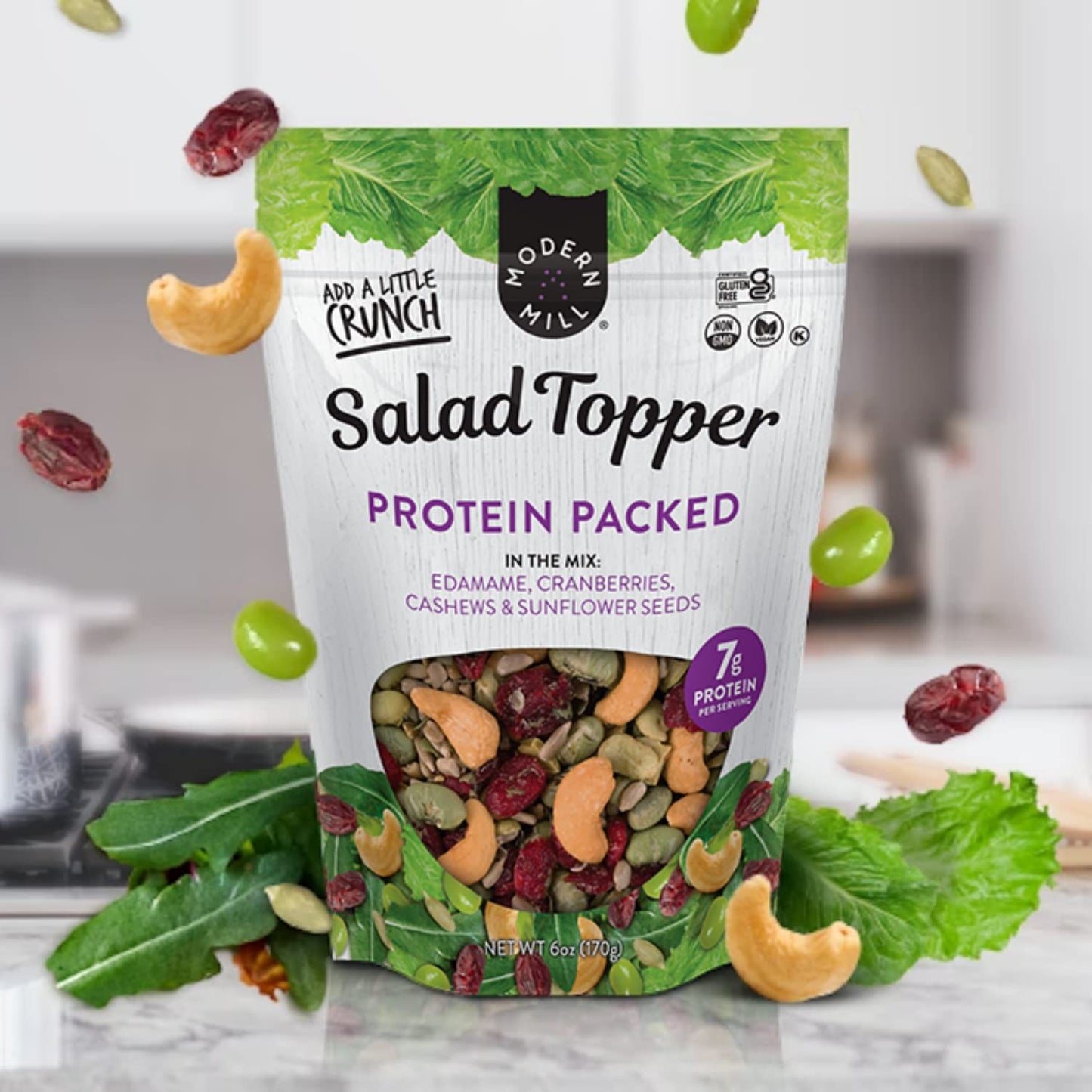 Modern Mill Protein Packed Salad Topper By Gourmet Nut - Mixed Nuts(Roasted Cashews),Dried Cranberries,Edamame,Sunflower Seeds -
