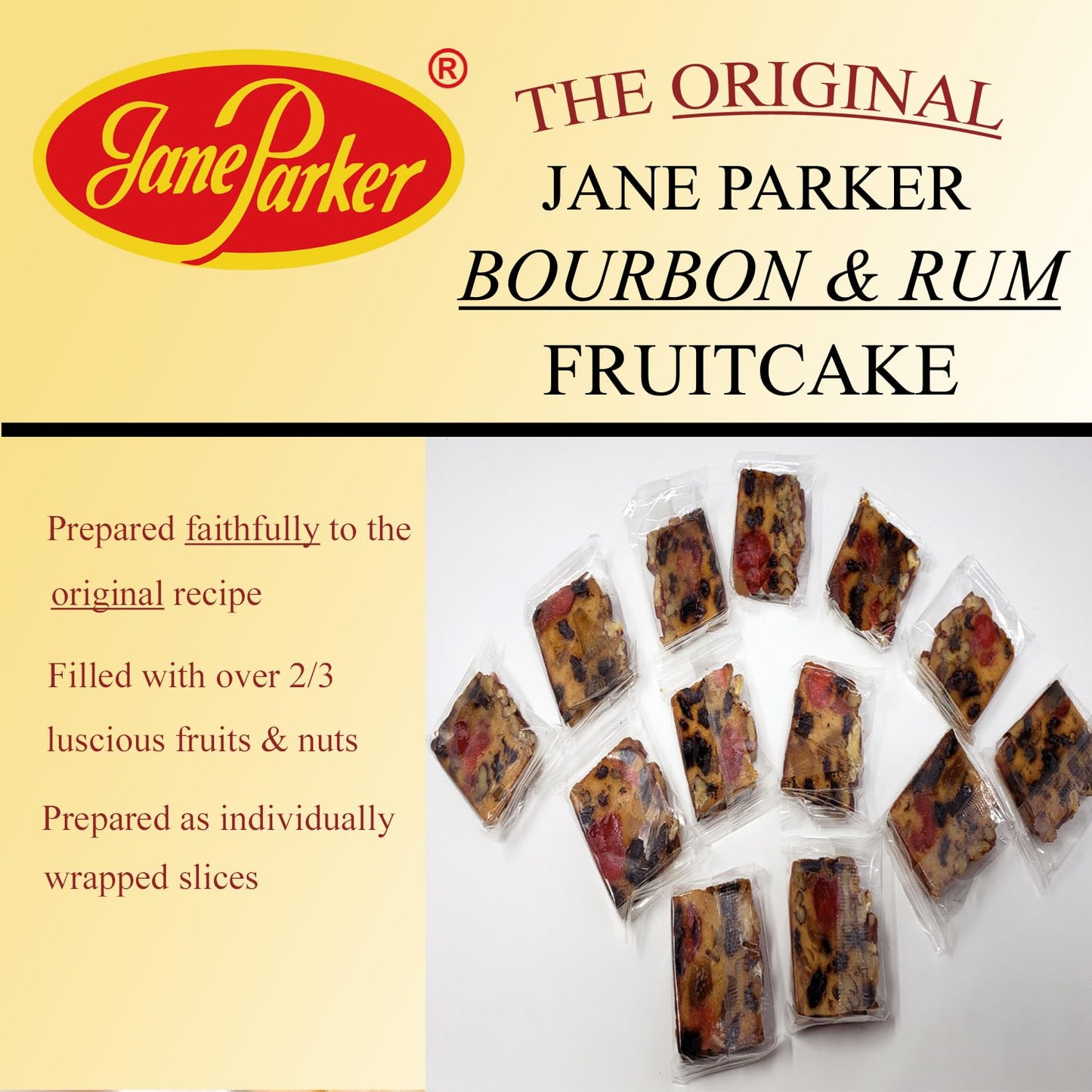 Jane Parker Fruitcake - spirit-inspired flavor & spirit-inspired flavor Fruit Cake, 30 Individually Wrapped Slices, 0.8 Ounce Each, Holiday Treat