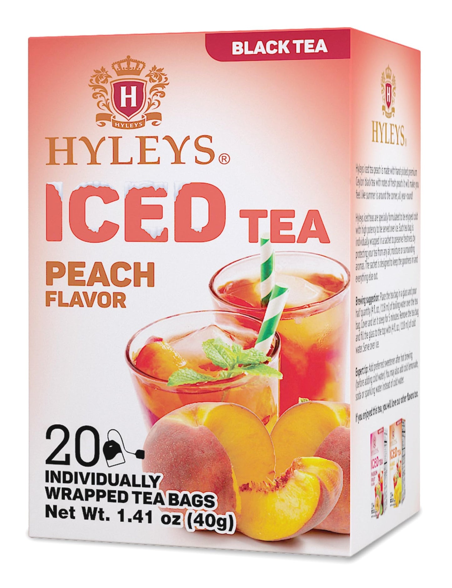 HYLEYS Iced Black Tea with Peach Flavor - 20 Tea Bags, 1 Pack (20 Count)
