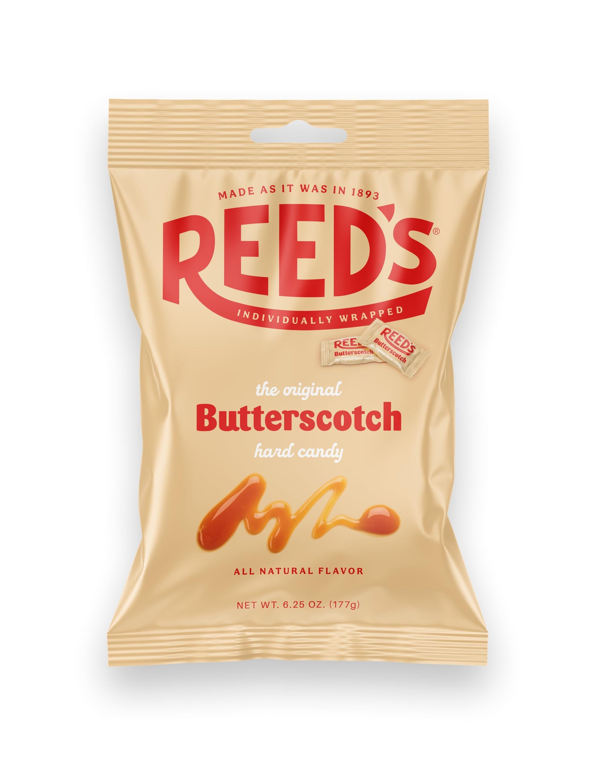 Reeds Butterscotch Candy, 6.25oz Bag (Pack of 1) Individually Wrapped Butterscotch Hard Candy, The Hampton Candy Company