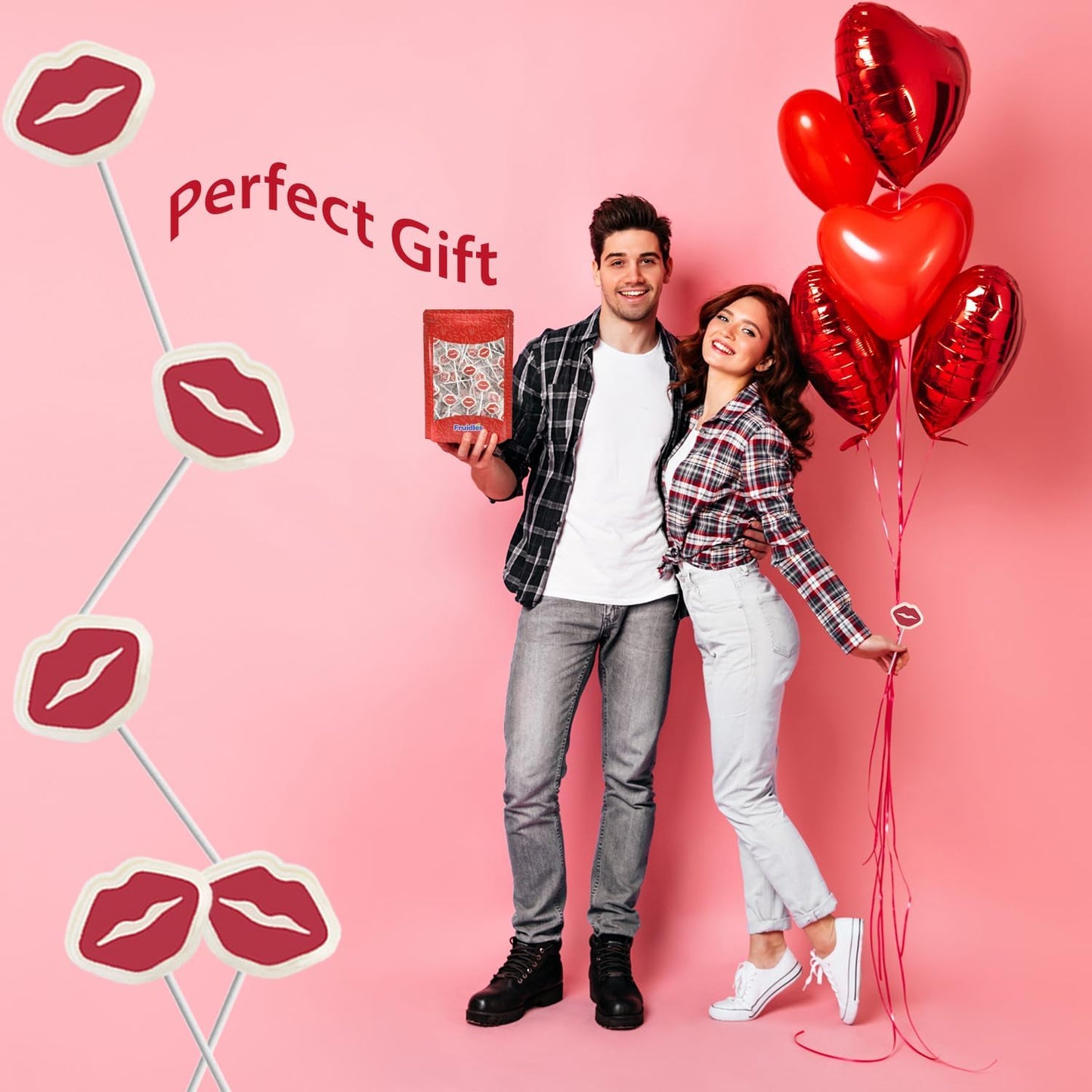 Fruidles Valentine'S Day Red Lips Tattoo Lollipop Sucker, White Lip Shaped Lollipop With Red Lips, Individually Wrapped Candy (3