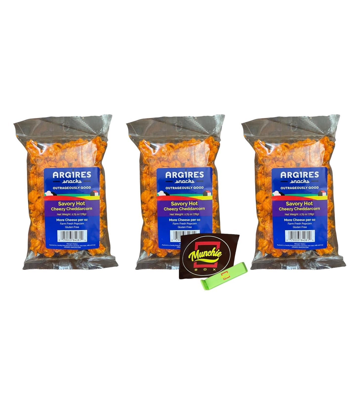 Argires Chicago 2.75 Pack Savory Hot Cheezy Cheddarcorn Popcorn 3 Oz Bags - Chicago Snack House