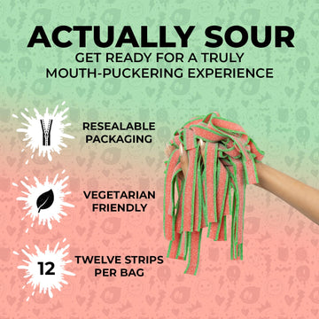 Sour Strips Flavored Sour Candy Strips, Deliciously Sour Chewy Candy Belts, Vegetarian Candies, 3 Pack (Watermelon (3-Pack))