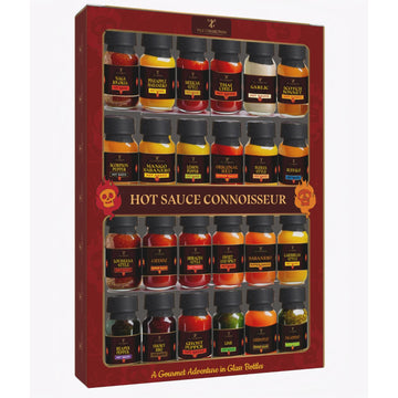 TILZ Hot Sauce Gift Set | 24 Bottles Sampler | Sriracha, Jalapenos, BBQ | Medium Size