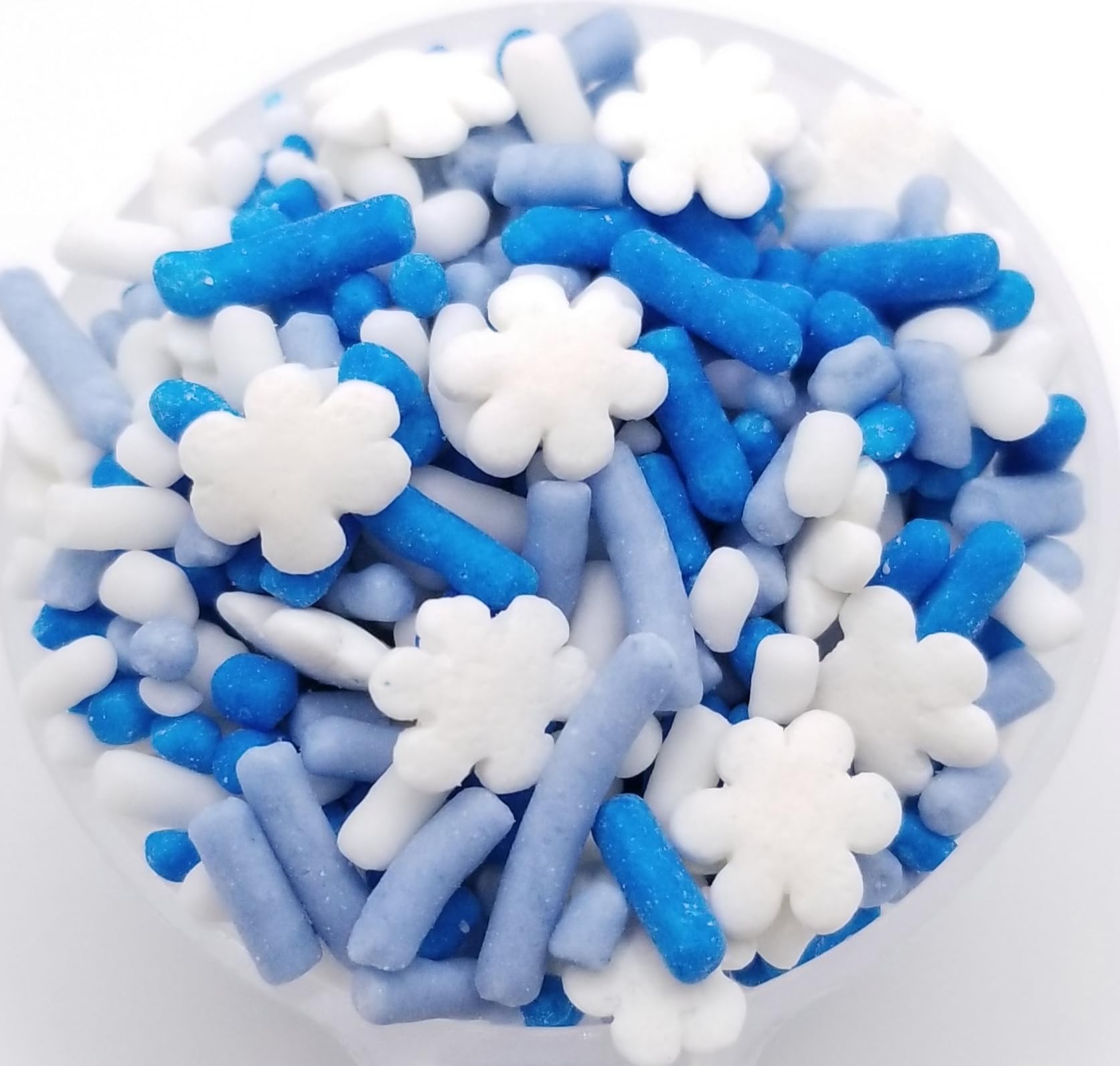 NCS Blue and White Winter Jimmies with White Snowflake Edible Candy Sprinkles, 8 ounces - Great for cupcakes, cookies, cakes, ca