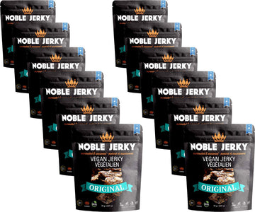 Noble Jerky - Vegan Jerky, Plant-Based High Protein Snack, Vegetarian, Non-GMO, Original Flavor, 12 Pack (70g Bags), 14g Protein