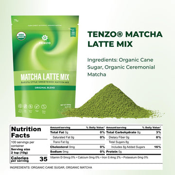 Tenzo Matcha Green Tea Powder, Organic Sweetened Latte Mix, 2.2 Pound, Ceremonial Barista Crafted, Authentically Japanese