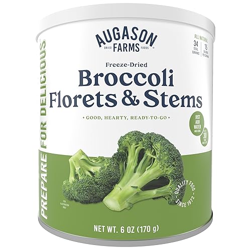 Augason Farms Freeze Dried Broccoli Florets & Stems 7 Oz No. 10 Can