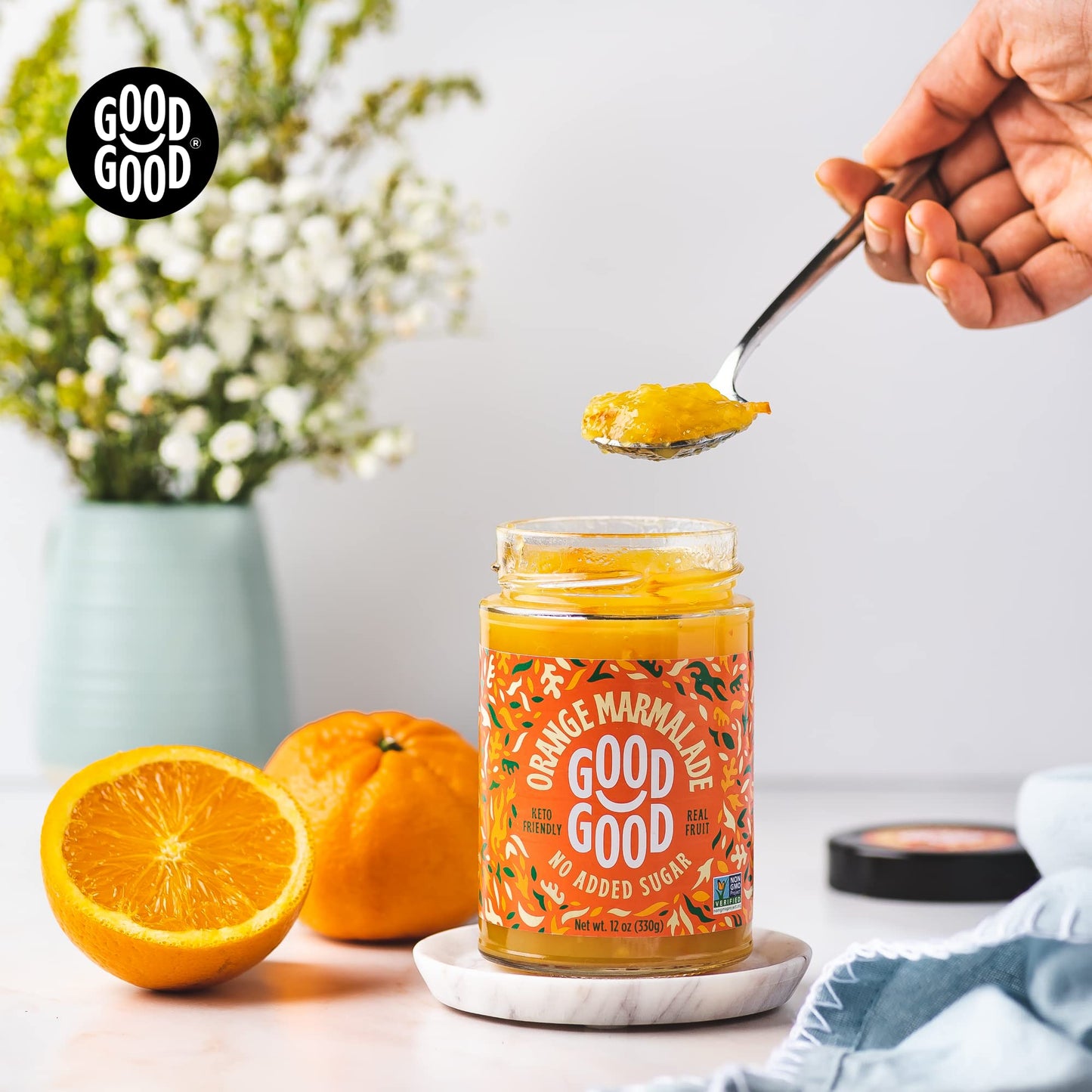 GOOD GOOD No Added Sugar Orange Marmalade - Keto Friendly Jelly - Low Carb, Low-Calorie and Vegan - Diabetic Friendly - 12oz / 3