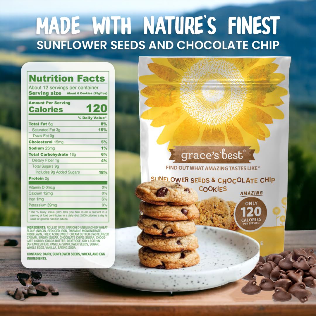Graces Best Cookies - Sweet And Crunchy Small Snack Made With Natural, Quality Ingredients - Sunflower Seeds And Chocolate Chips