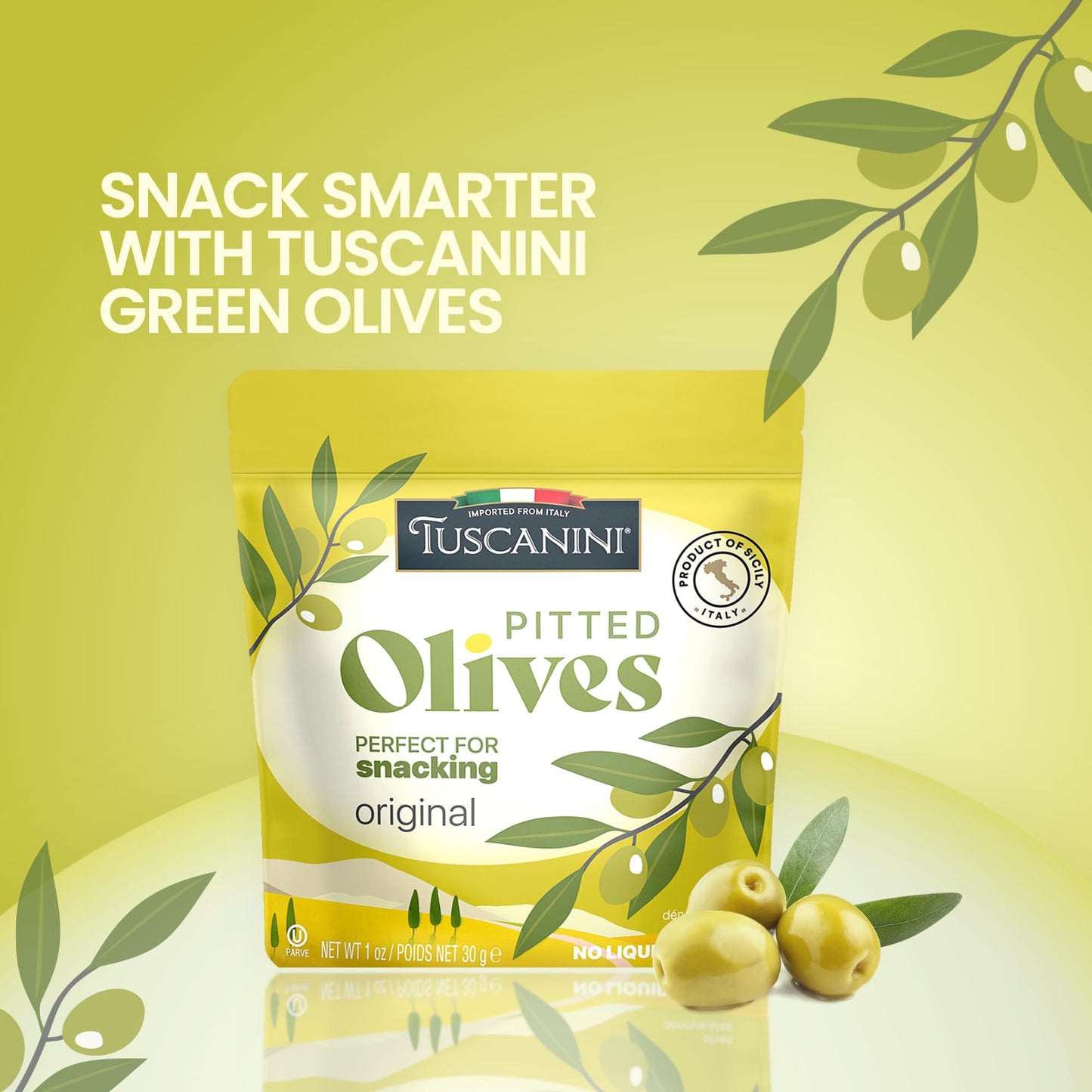 Tuscanini Italian Pitted Snack Olives, 1 Oz (10 Pack) | Convenient Olive Pouches For Snacking | No Oil | Gluten Free, Vegan, Ket