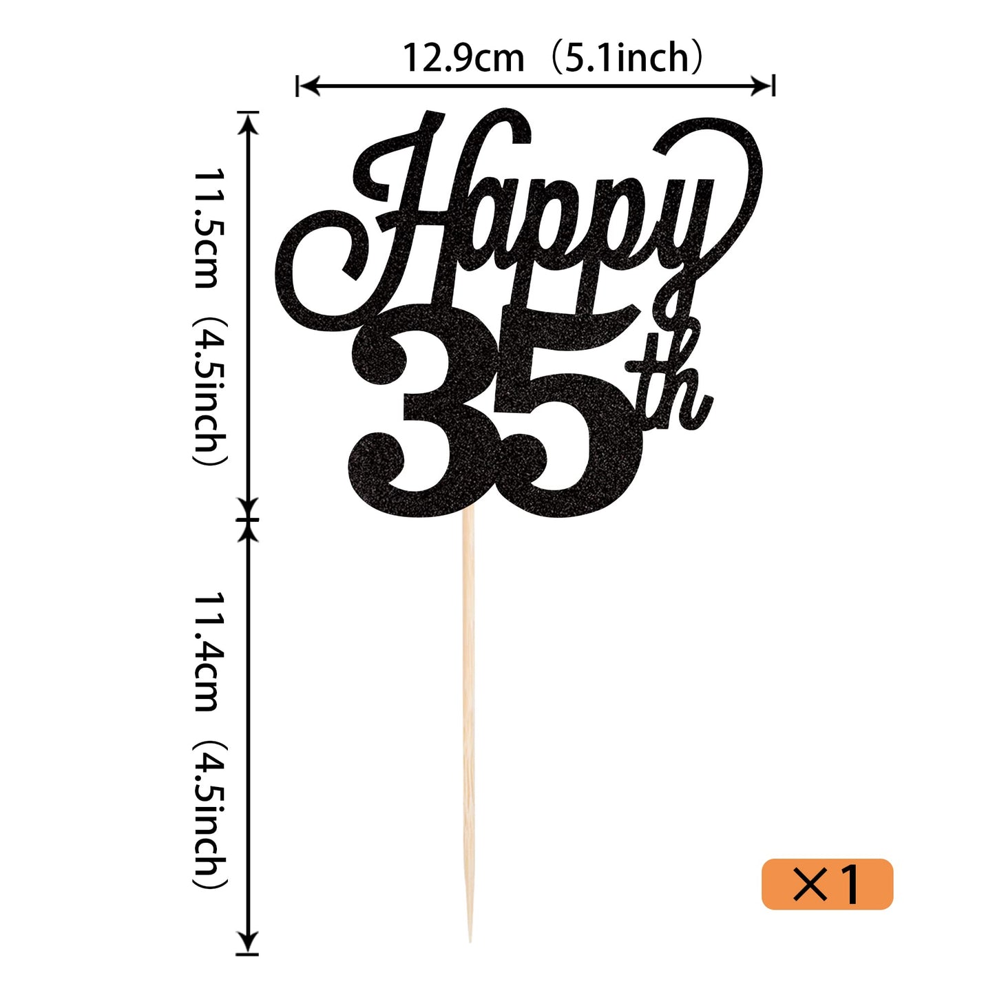 YCTHUNFISH 35th Birthday Cake Topper Black Glitter Bamboo Decoration for 35 Years Old Party Supplies