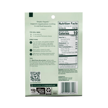 Simply Organic Sweet Basil Pesto Seasoning Mix, 0.53 Ounce - 12 Per Case.