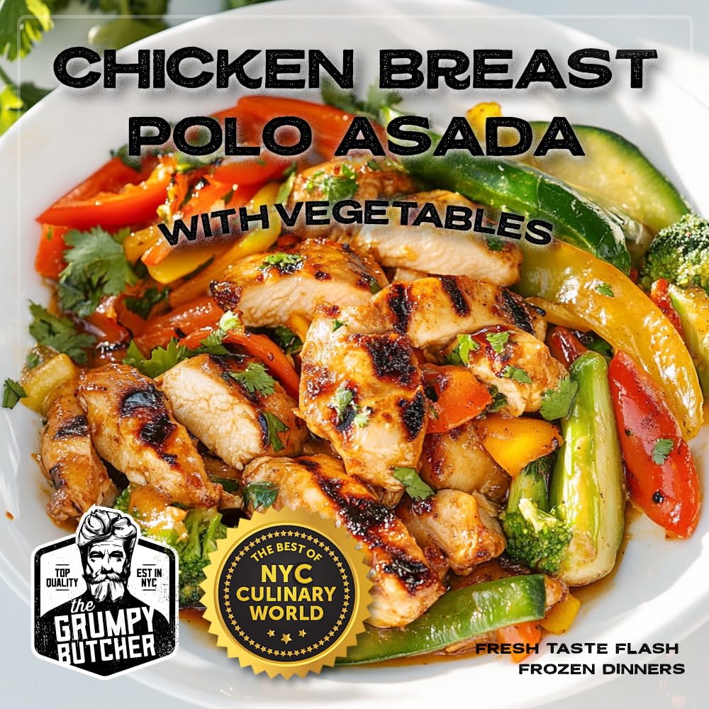 Grumpy Butcher Premium Prepared Meals: Chicken Asada & Vegetables, 10 Pack (12 Oz Each, 7.5 Lb Total) - Artisan Frozen Meals - S