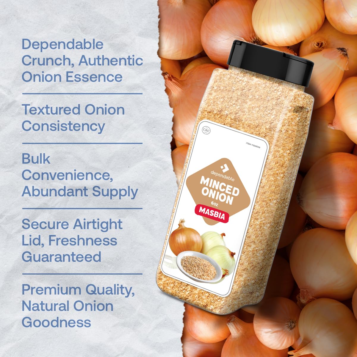 Dependable Foods Minced Onion - 6 Oz. Jar - 100% Natural, Kosher, Dehydrated Onion Flakes Convenient Versatile Seasoning - Non-G