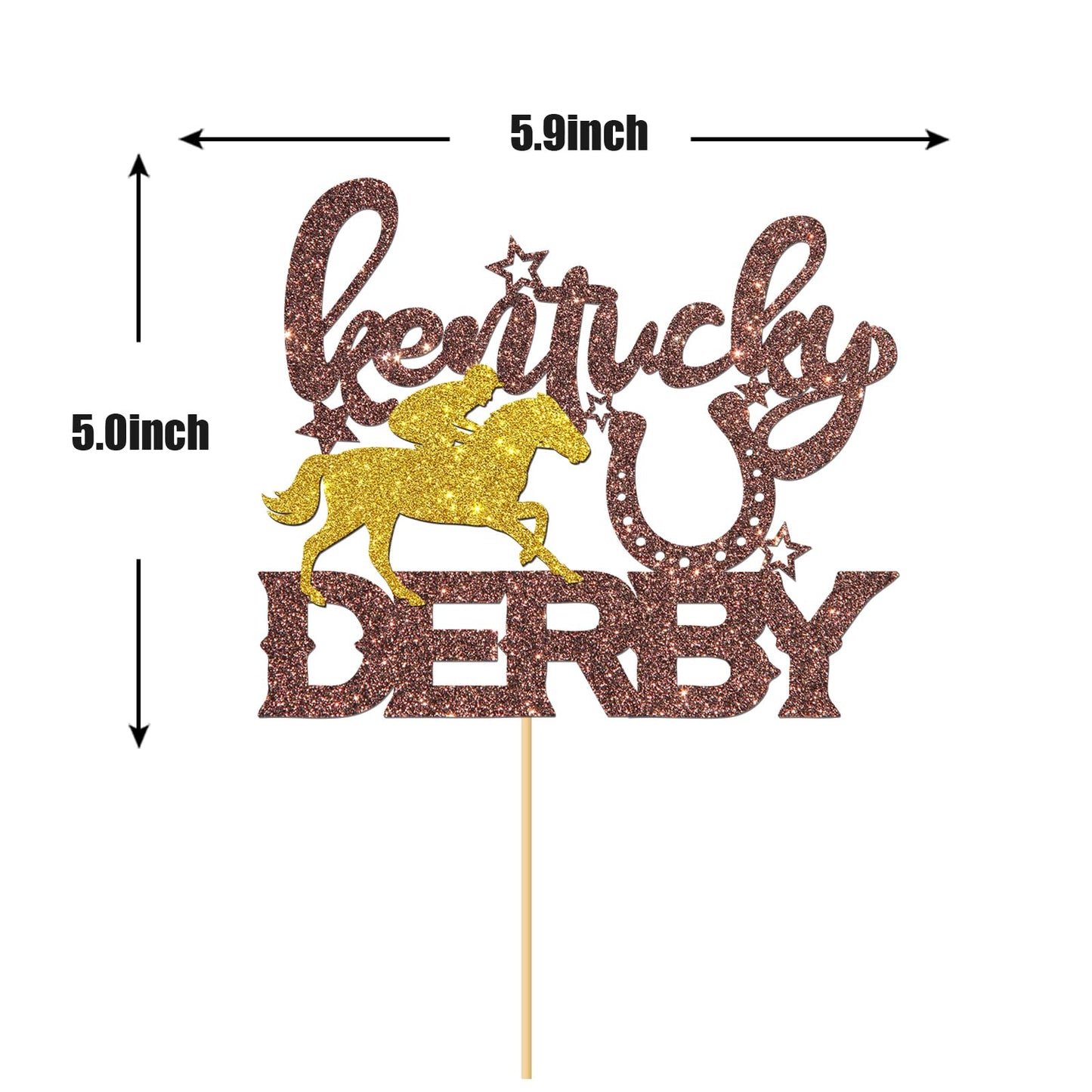Maicaiffe Derby Cake Topper, Racing Horse Theme Decorations, Brown Glitter, Paper, Ideal for Birthday Party Supplies