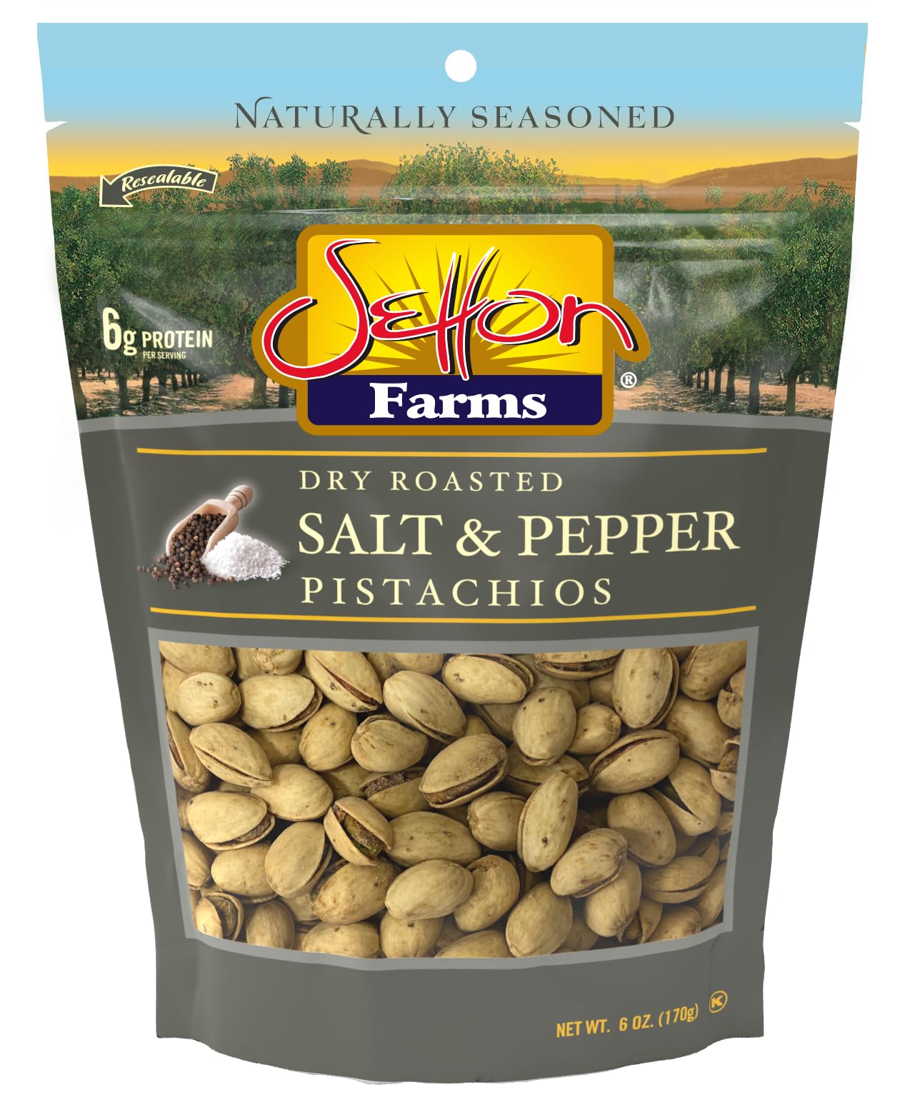 Setton Farms Pistachios Salt & Pepper In-Shell Nuts, 6 Oz. Bag, Kosher