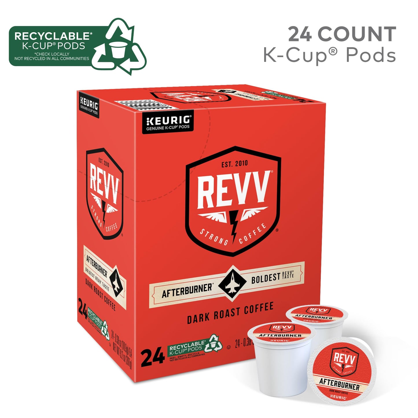 revv Afterburner Dark Roast Coffee K-Cup Pods, 96 Count, Single-Serve, 24 Count (Pack of 4)