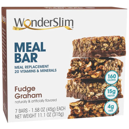 WonderSlim Meal Replacement Protein Bar, Fudge Graham, 15g Protein, 20 Vitamins & Minerals (7ct)