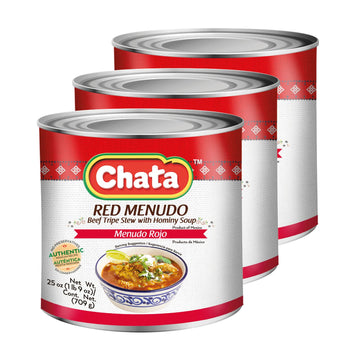 Chata Red Menudo Beef Tripe Stew With Hominy 25 Oz Can (Pack Of 3)