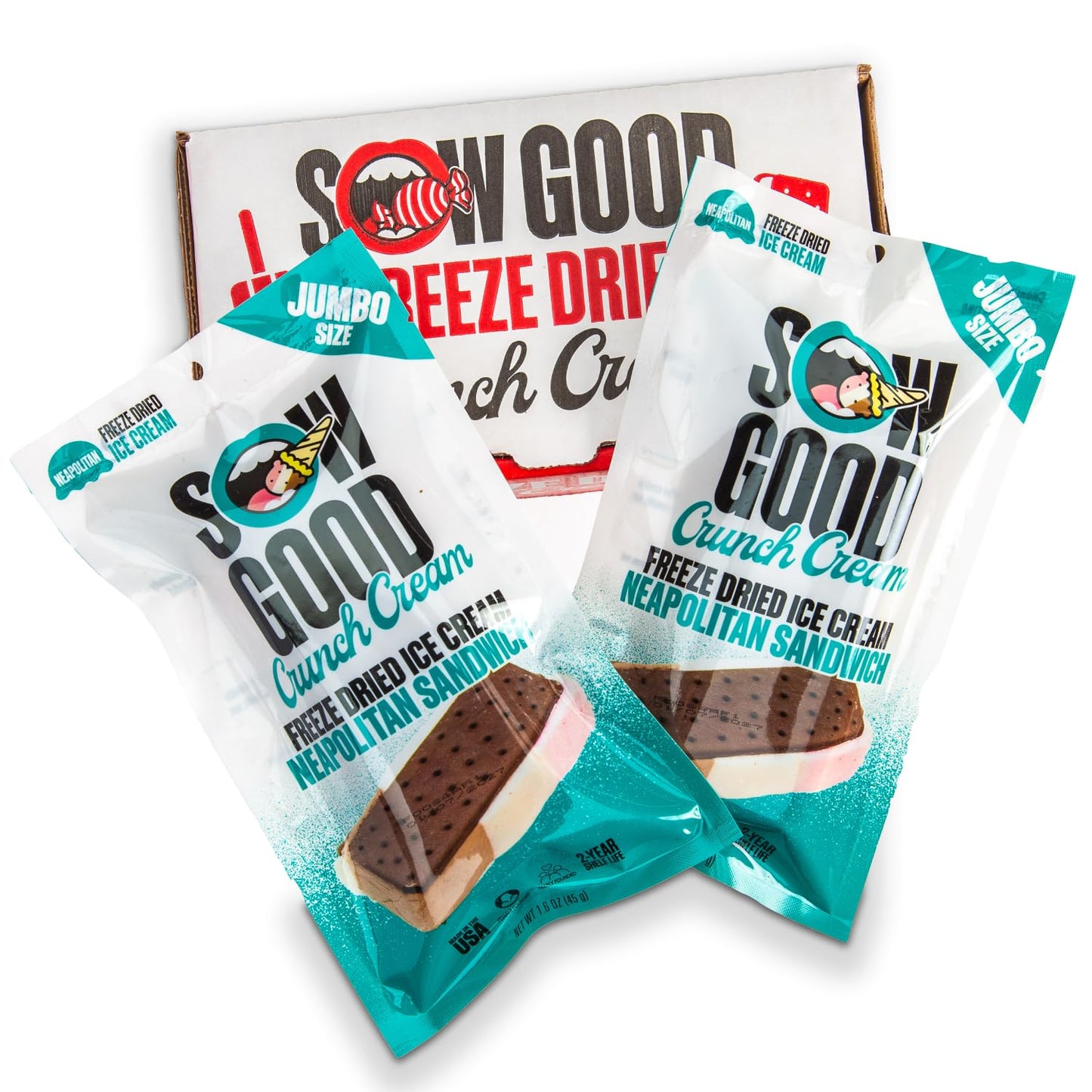 Sow Good Freeze Dried Ice Cream Candy - Jumbo Neapolitan Crunch Cream 2 Pack. Perfect for Snacking & Parties & Astronauts