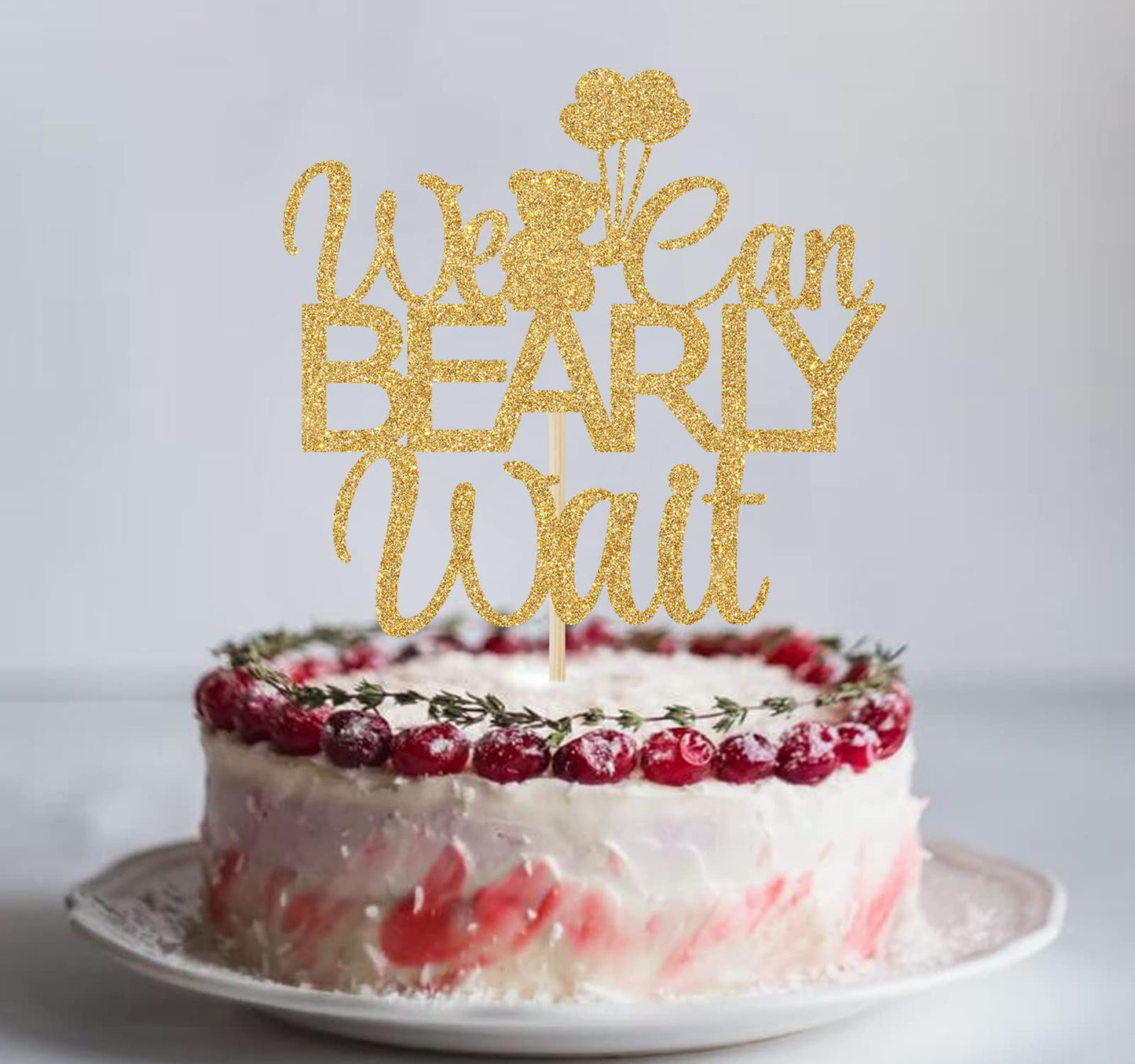 We Can Bearly Wait Baby Shower Cake Topper, Baby Bear Theme Baby Shower Gender Reveal Party Decoration Supplies Gold Glitter.