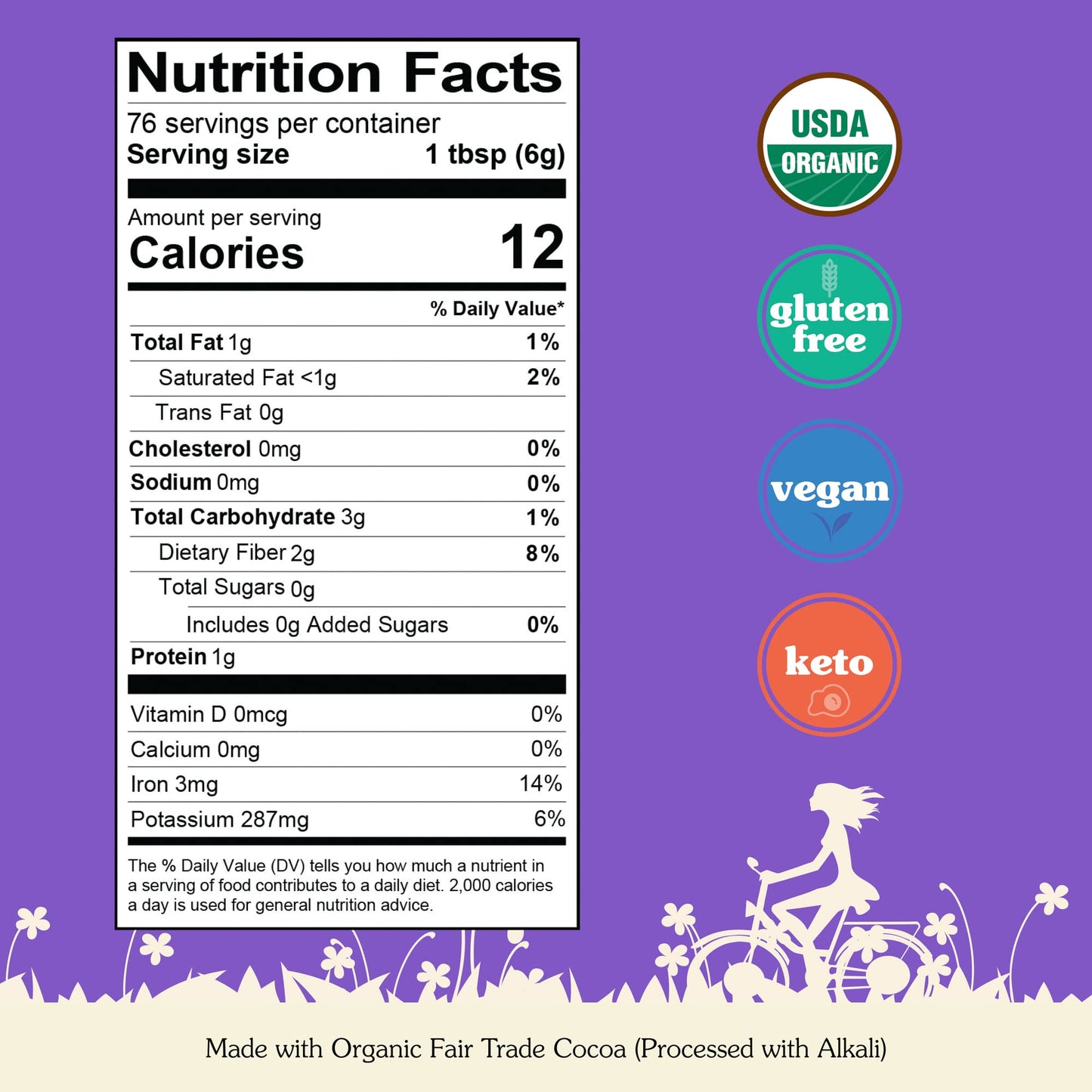 NuNaturals Organic Fair Trade Cocoa Powder  enhanced Dutch-Process For Drinking and Baking  1 lb