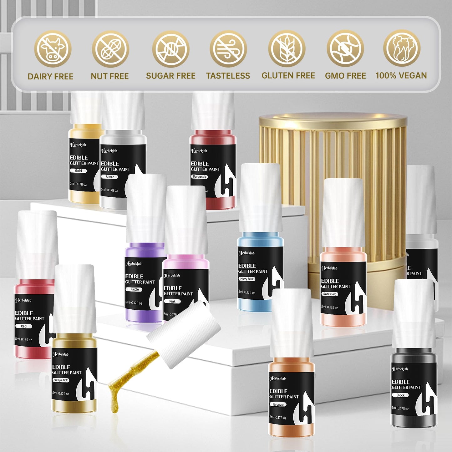 Edible Paint - 12 Colors Glitter Cake Paint Shiny Metallic Food Paint For Cake Decorating Cookies Fondant Edible Art Decorative
