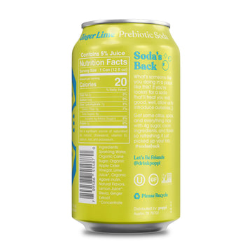 poppi Sparkling Prebiotic Soda with Apple Cider Vinegar, Ginger Lime Flavor, 12 Fl Oz, Pack of 12