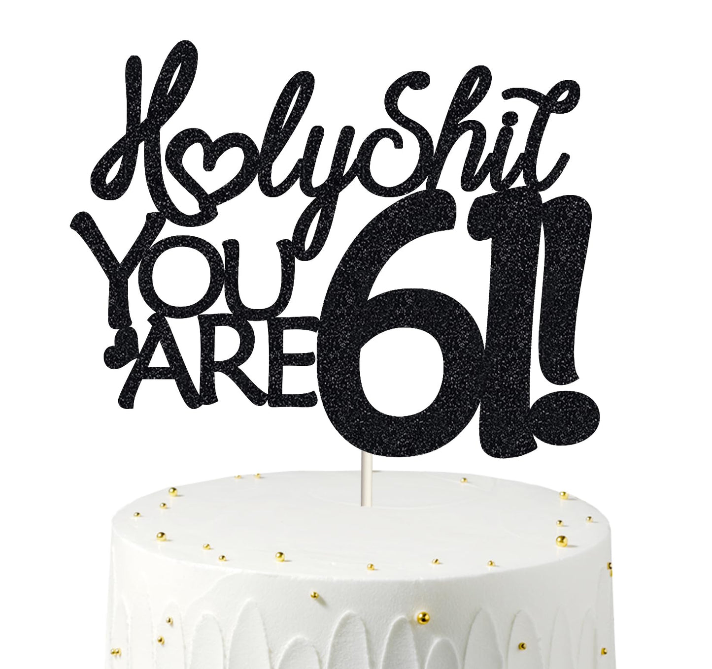 Happy 61st Birthday Cake Topper 61 Birthday Cake Toppers-Black Glitter, Funny 61st Cake Topper for Men For Women, 61st birthday 