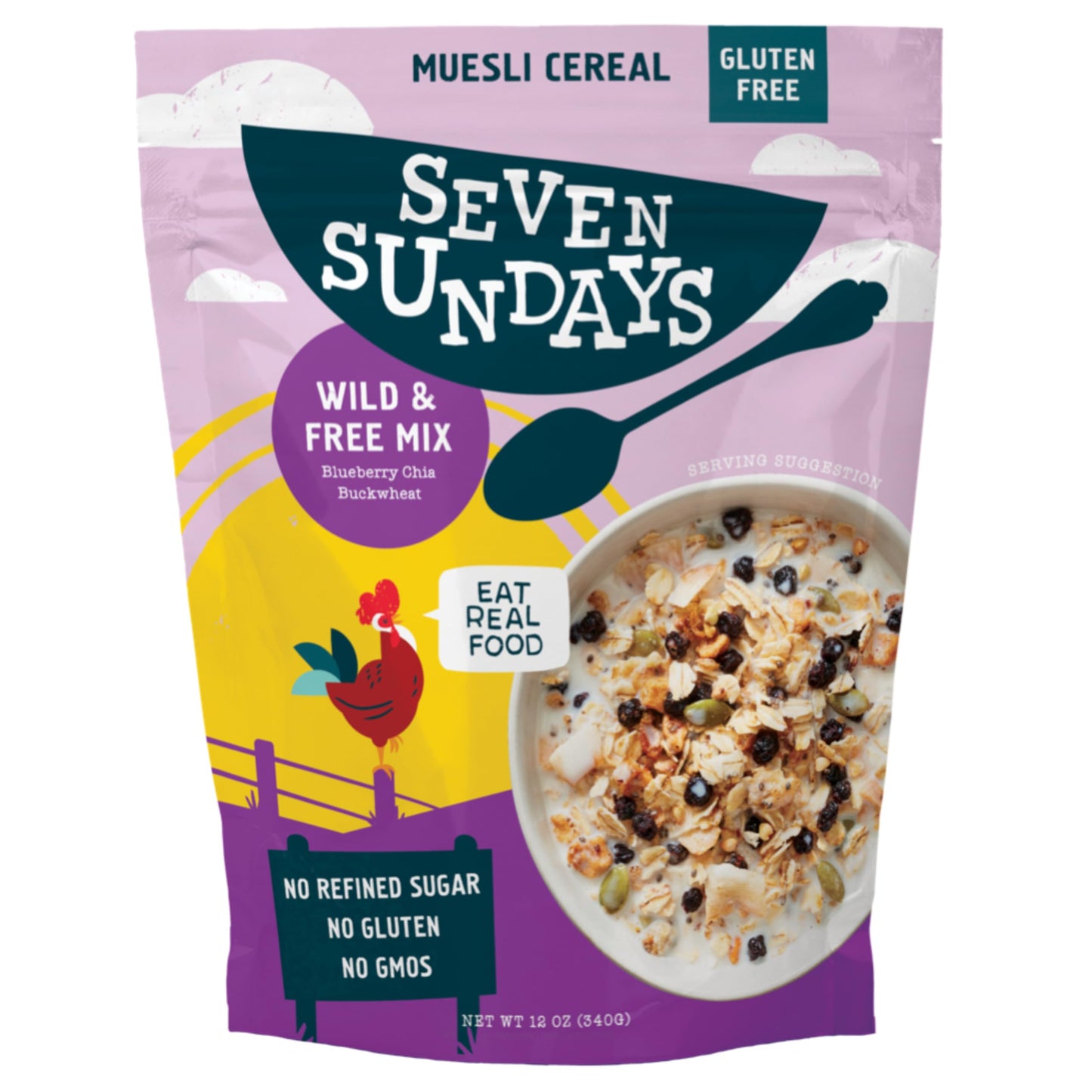 Seven Sundays Wild & Free Blueberry Chia Muesli Cereal {12 oz. pouch, 1 Count} | Gluten Free Certified | Non GMO | No Refined Su