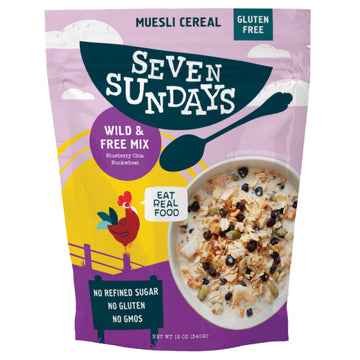 Seven Sundays Wild & Free Blueberry Chia Muesli Cereal {12 oz. pouch, 1 Count} | Gluten Free Certified | Non GMO | No Refined Su