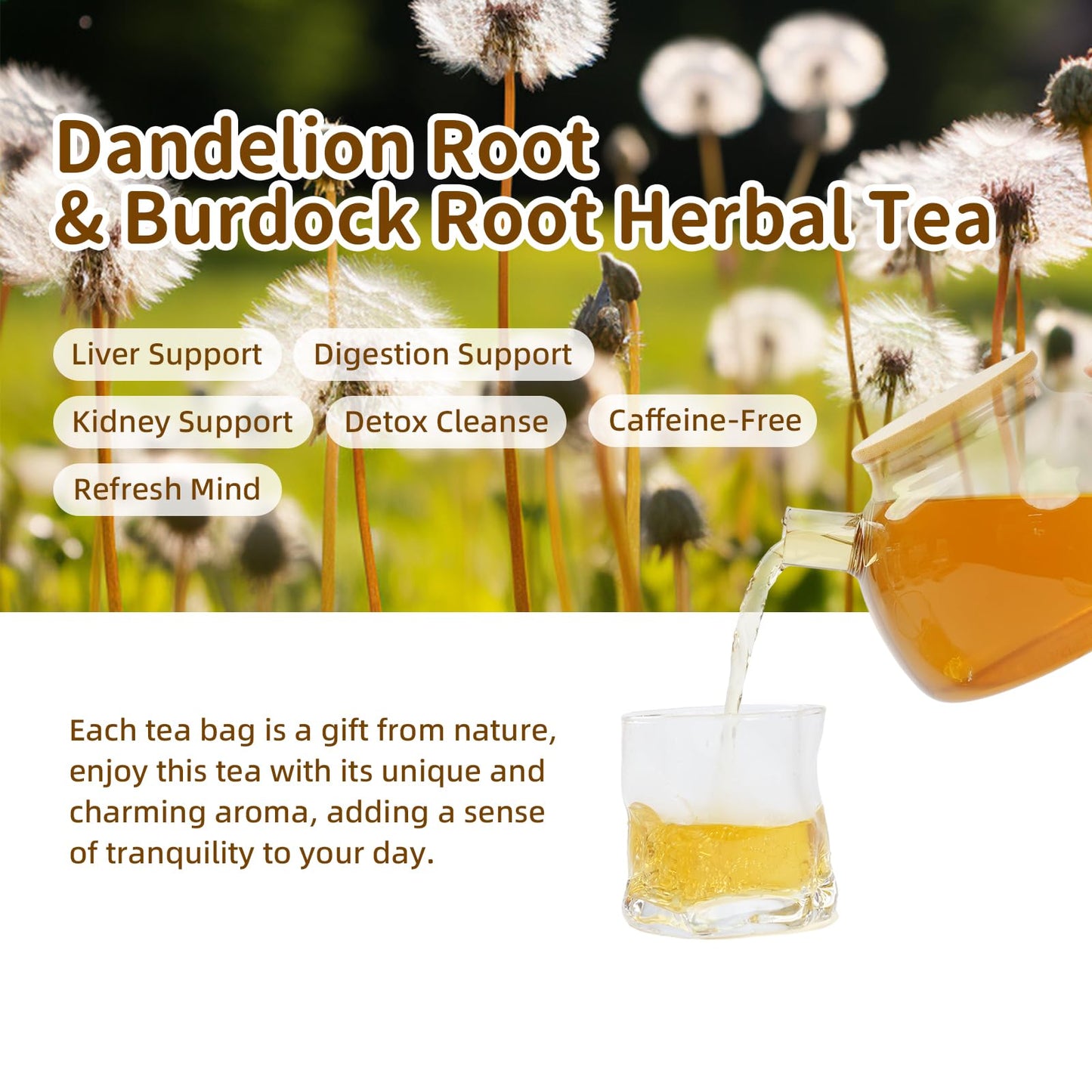 HANFANGLING Roasted Dandelion Burdock Root Herbal Tea, Caffeine-Free, refreshing, 20 Count, 5.64oz (160g)