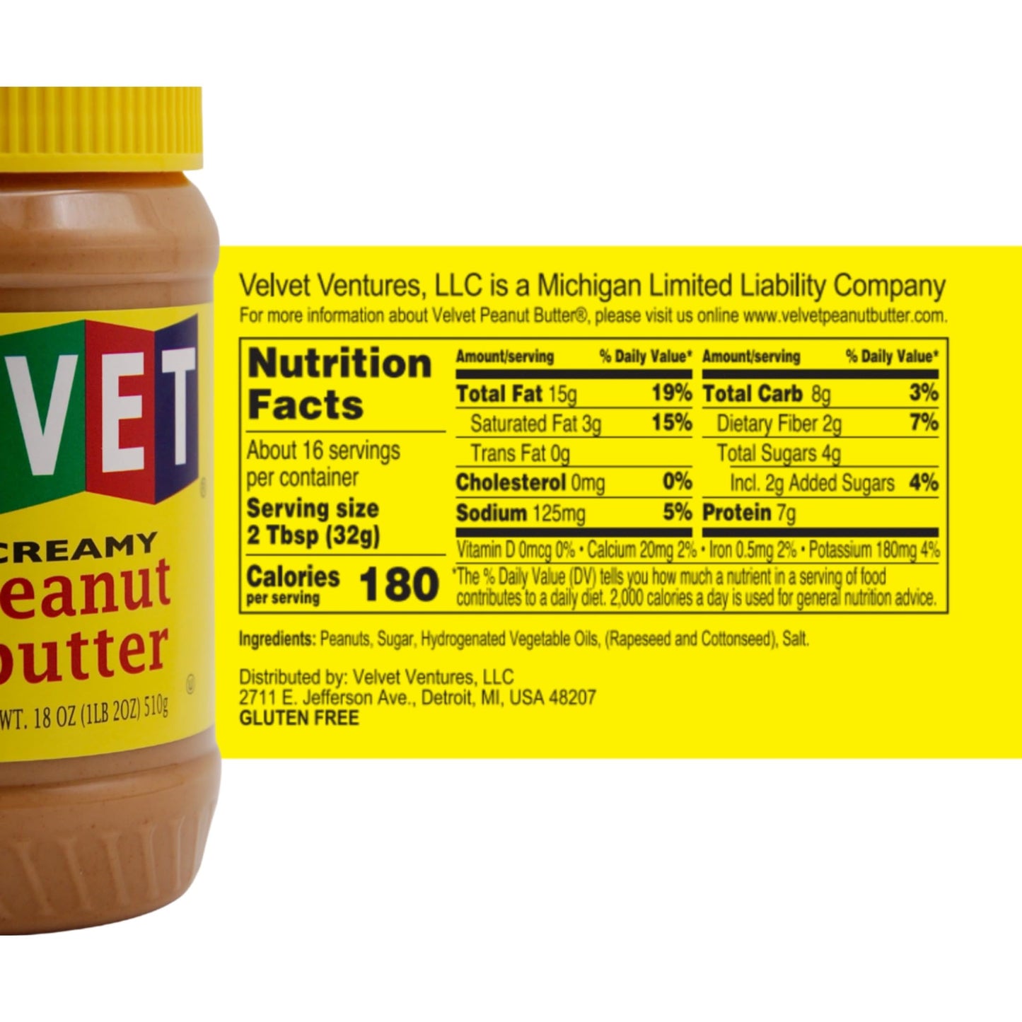 Velvet Peanut Butter, Creamy - Detroits Classic Since 1937, with Fresh, Pure, Delicious    Label, Made in the USA, Gluten-Free,