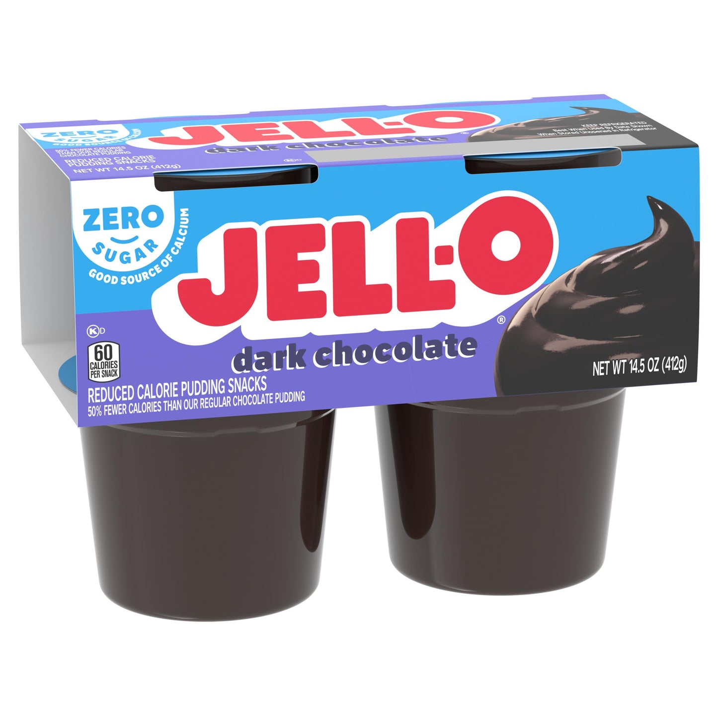 Jell-O Dark Chocolate Zero Sugar Ready-to-Eat Pudding Snack Cups, 4 ct Cups