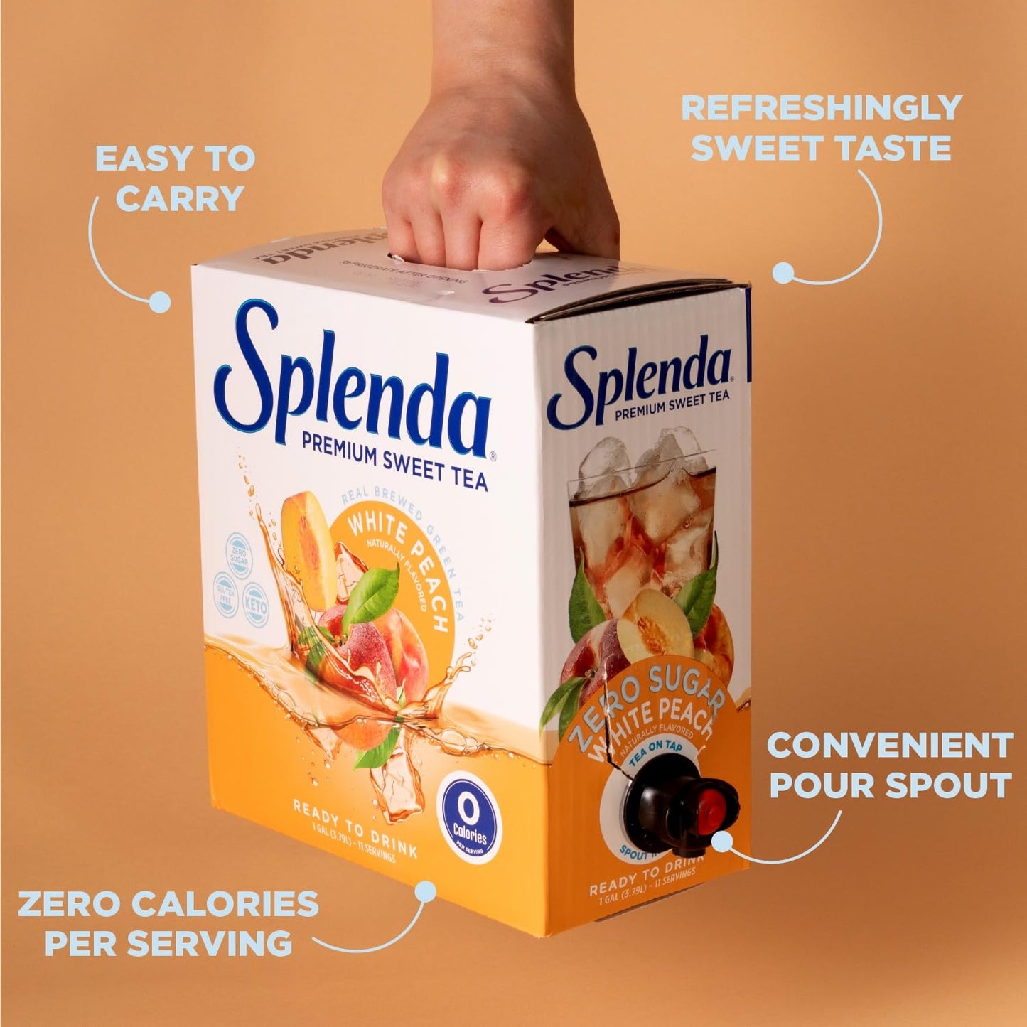 SPLENDA White Peach Green Tea, 128 Fl Oz Bag In Box, Sweetened with Splenda, Ready to Drink, Premium Flavor