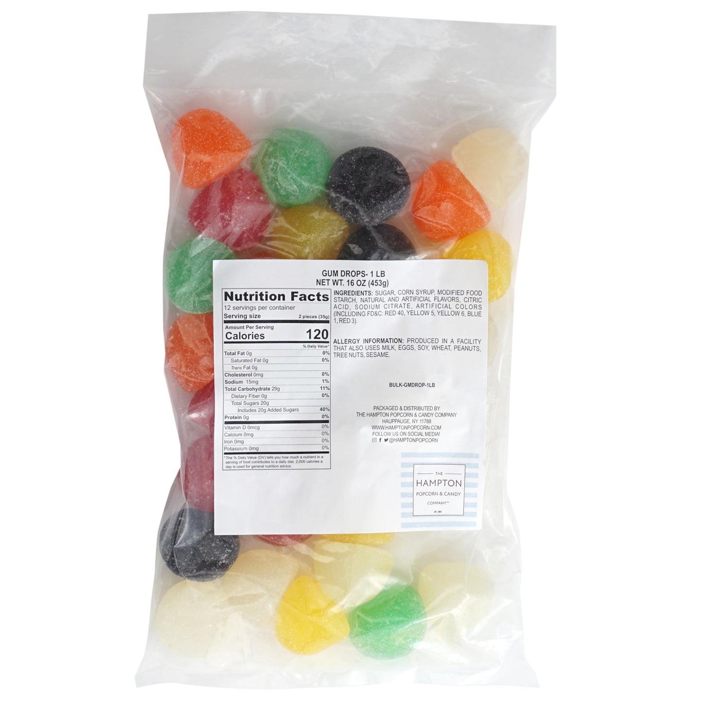 The Hampton Candy Company Gummy Drops Candy, Jumbo Giant, 1 Pound Bulk Bag