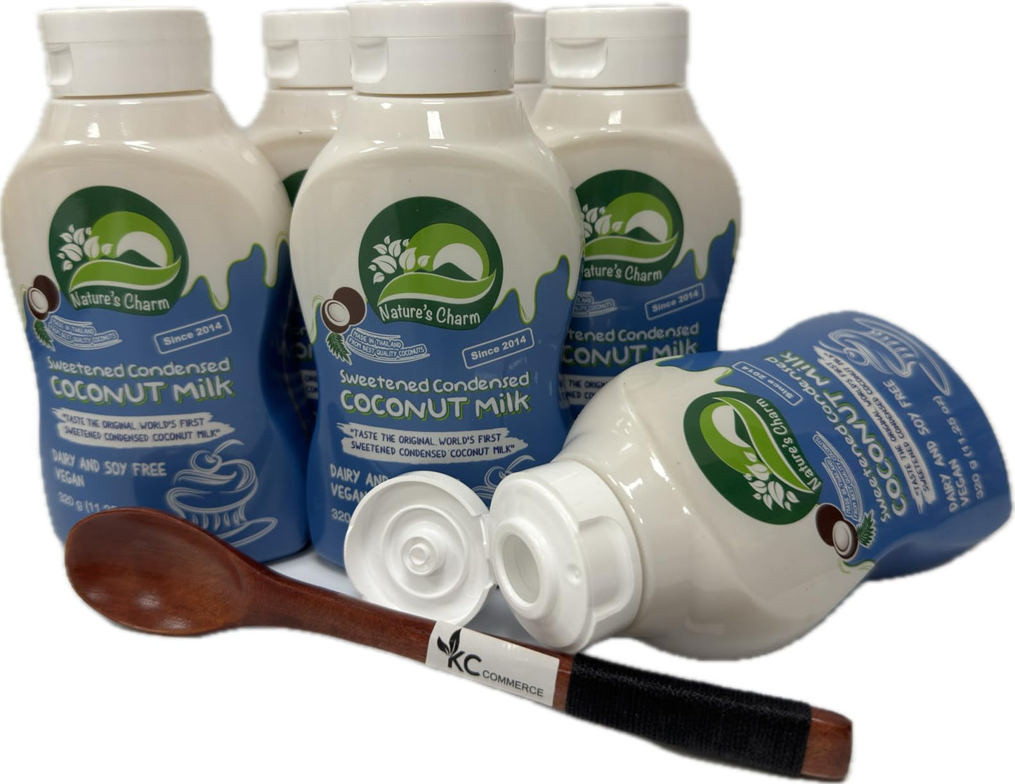 KC Commerce Sweetened Condensed Coconut Milk, Vegan, Dairy Free, 11.25 Oz (Pack of 6) with Free Wooden Spoon