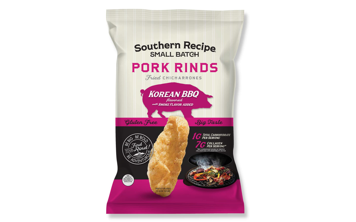 Southern Recipe Small Batch Pork Rinds | Korean Kimchi Bbq Chicharrones | Keto Friendly, Gluten Free, Low Carb Food | 7G Of Collagen Per Serving | High Protein | 4 Oz Bag (Pack Of 6)