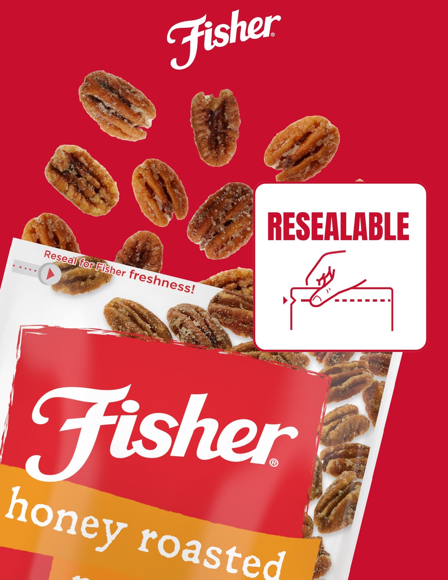 Fisher Snack Honey Roasted Pecans, Stand-Up Bag, 4.5 Oz