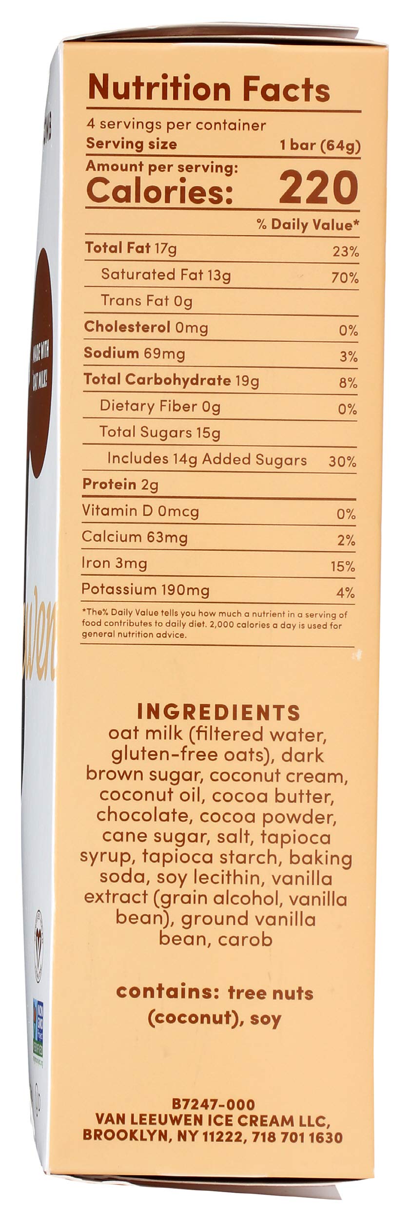 Van Leeuwen Vegan Brown Sugar Honeycomb Non-Dairy Frozen Dessert Bars, 3 Count 9 oz (Frozen)