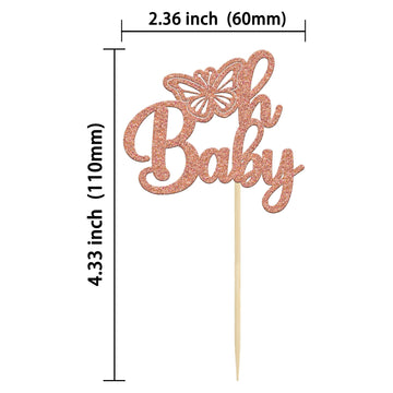 Gyufise 24Pcs Rose Gold Glittery Oh Baby Butterfly Cupcake Toppers Baby Shower Girl Decoration Baby Shower Cupcake Toppers Gende