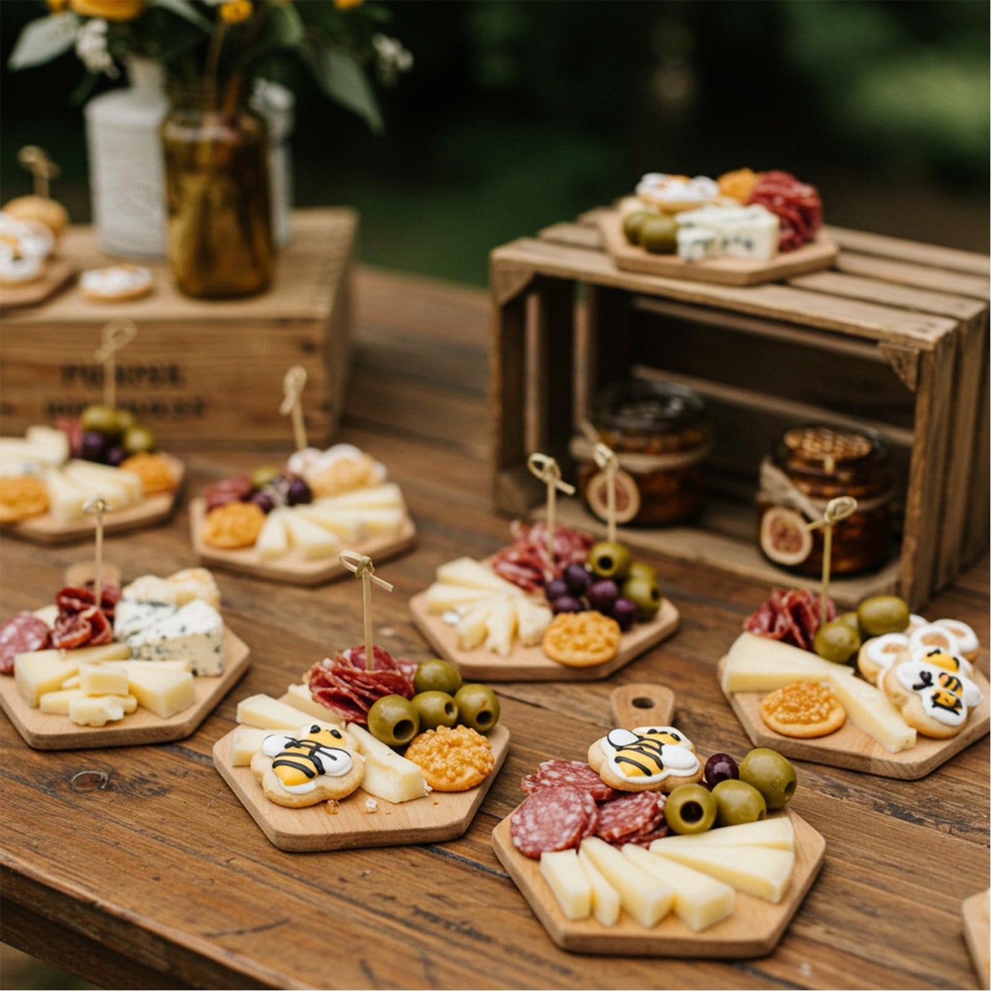 Ziliny Bridal Baby Shower Prizes Set - Honey Bee Cheese Board with cutting too & Forks, Multicolor, 5.91 x 5.91 x 0.39 inches, Model