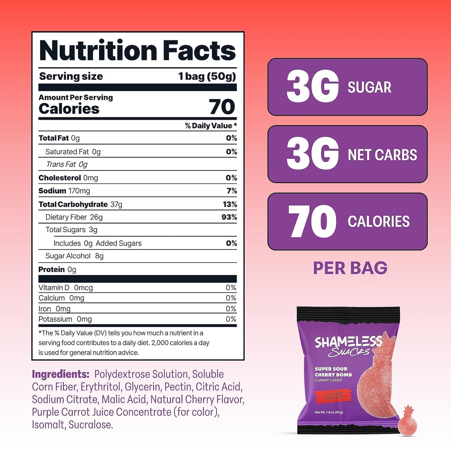 Shameless Snacks Keto Gummies Sour Flavors Bundle - Cherry  , Blue Raspberry, Green Apple, 6 Count (Pack of 3)