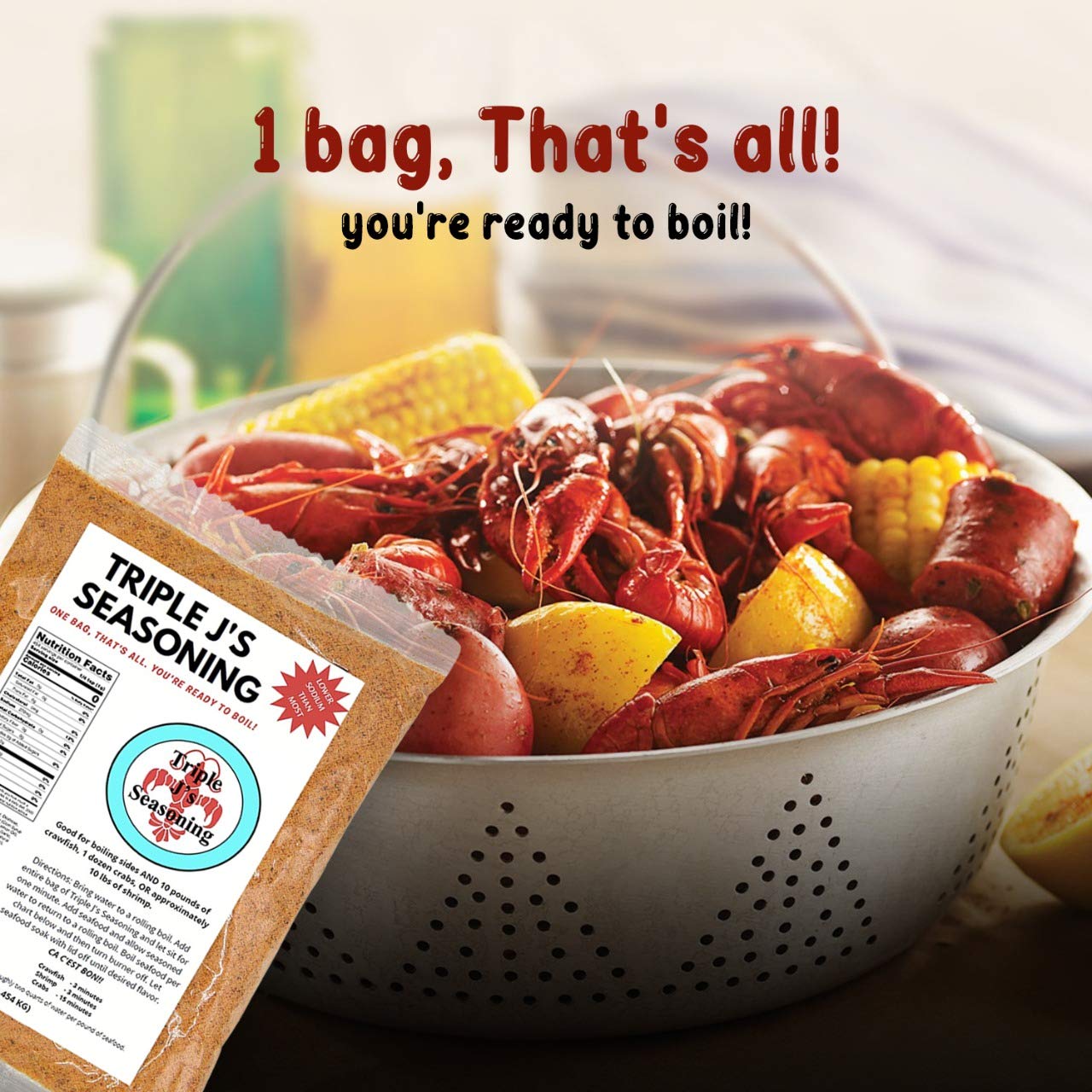 Triple J'S Authentic Louisiana Crab Boil Seasoning - 1Lb Seafood Boil Booster For Shrimp, Crawfish, & Crab | Bold Cajun Flavor F