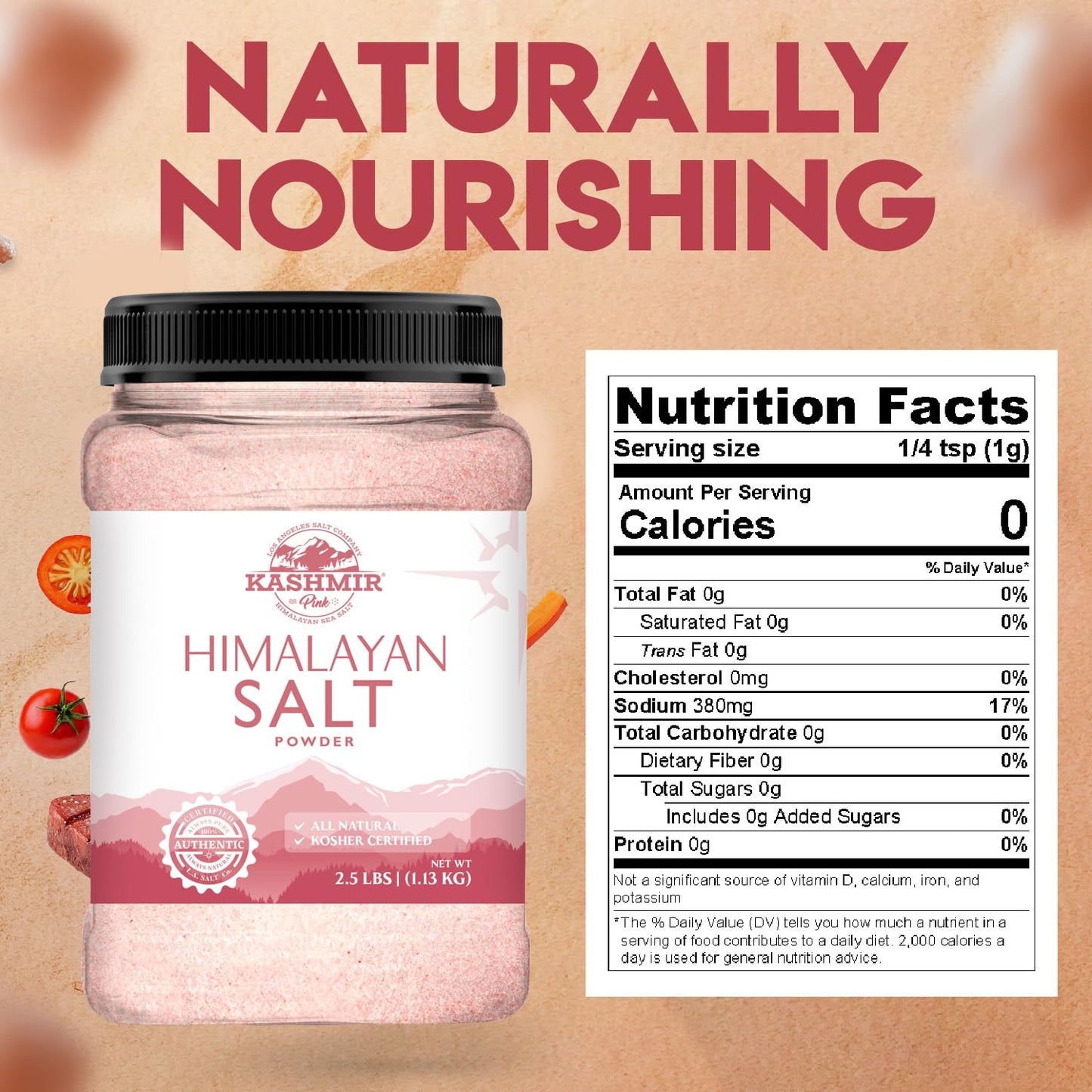 LA SALT CO Pink Himalayan Salt Jar, 2.5 Lbs, 100% Pure, Vegan, Non-GMO, Kosher Certified