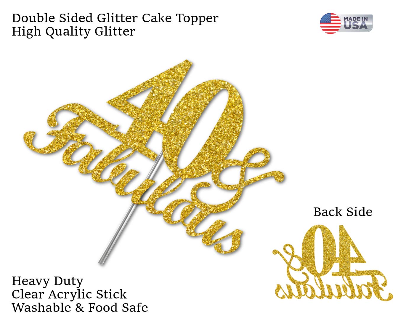 RokAPary 40th Birthday Cake Topper, Gold Glitter, Double-Sided Acrylic, Premium Quality, Model RCTF